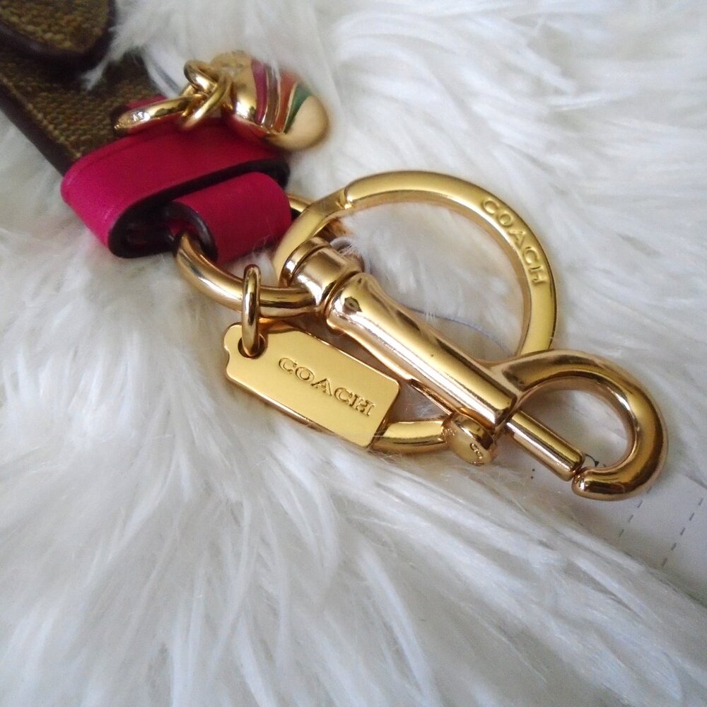 Coach Trigger Snap Bag Charm Keychain Khaki Pink Gold - Picture 6 of 8